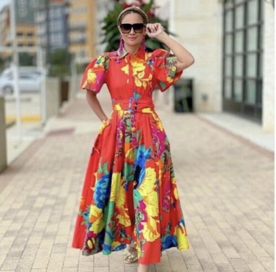 Christopher John Rogers + Target Vibrant Puff Sleeve Button Front Maxi Dress 0