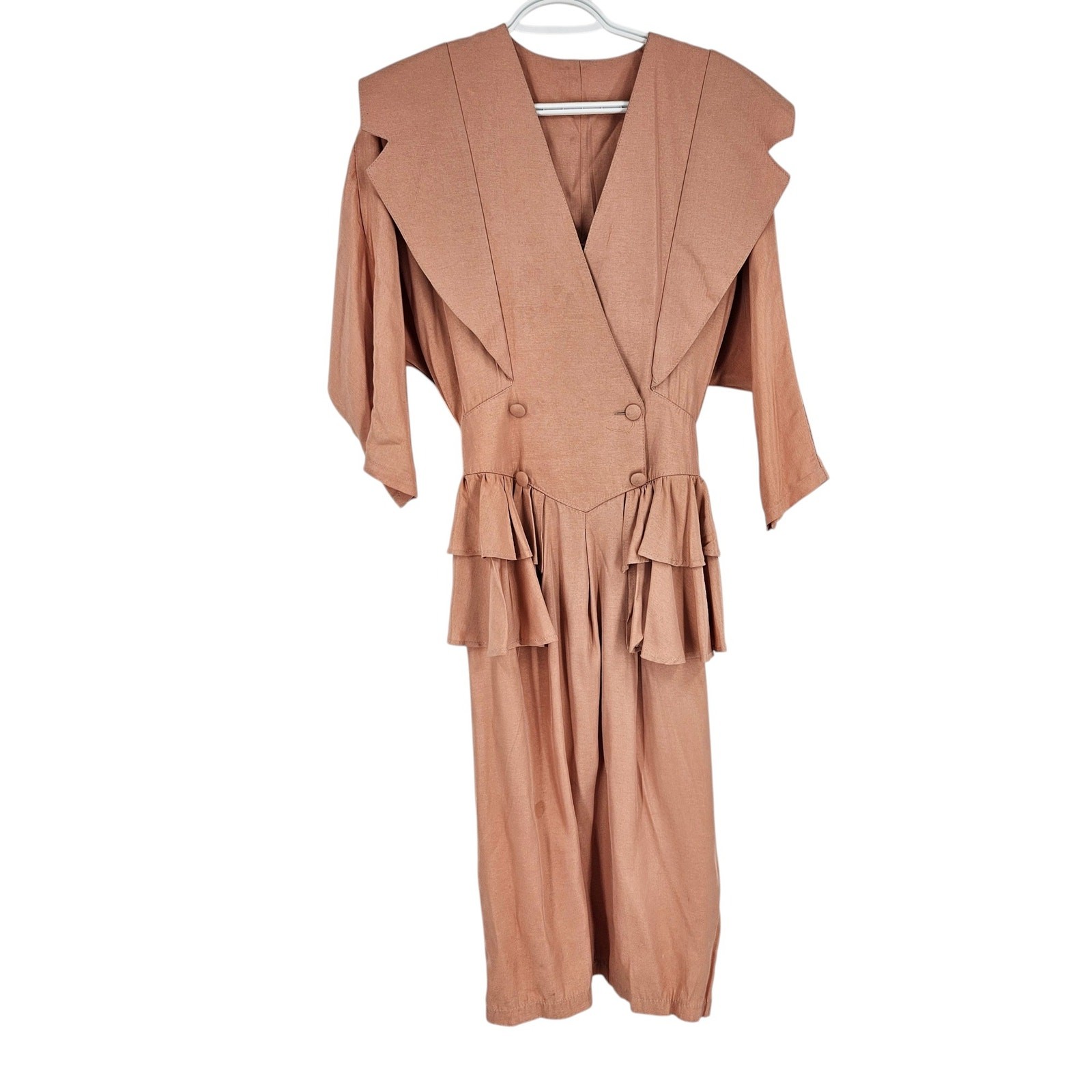 Vintage 70’s Victorian Inspired Dress Pink Lapel A-Line Made in France Size M