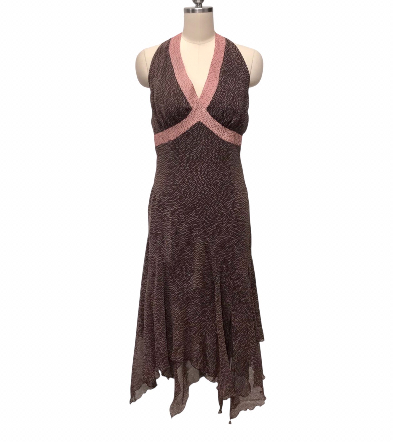 VTG 90’s Y2K Jonathan Martin Polka Dot Babydoll Dress Asymmetric Brown Sz 10