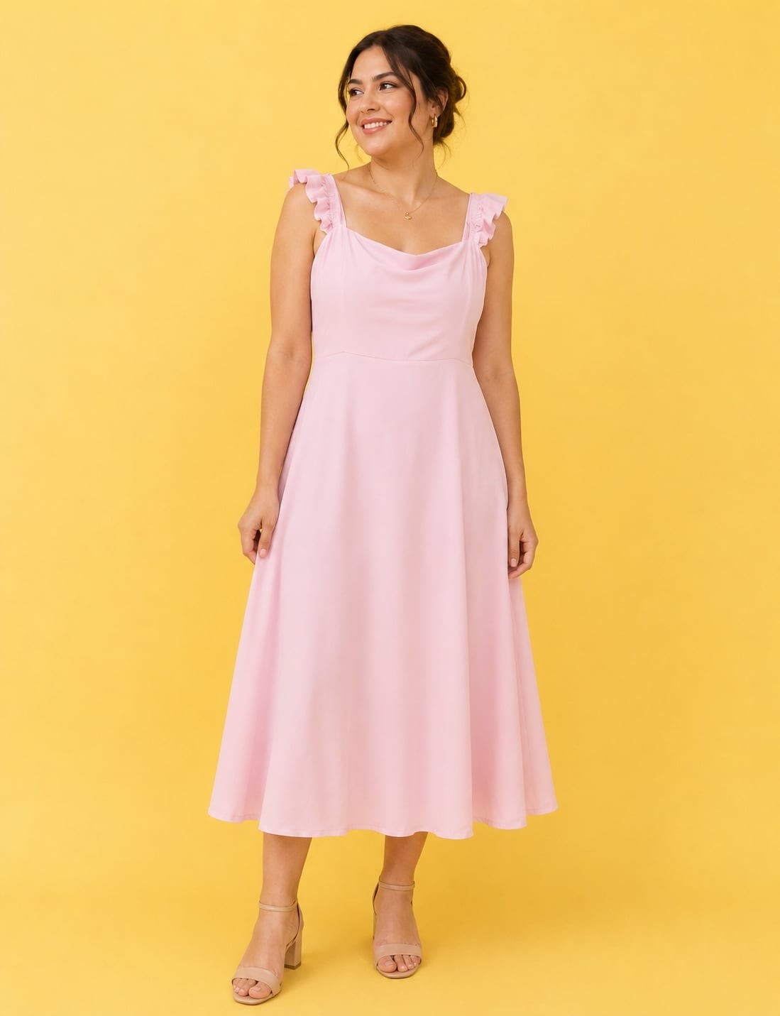 Mi Ami Francesca’s Pink Ruffle Strap Smocked Midi Dress Size XL