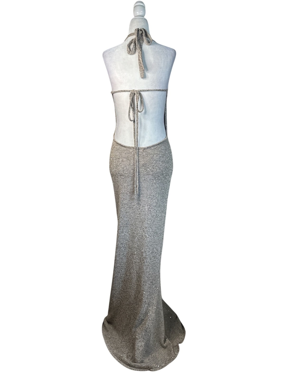 ASTA RESORT Daphne Dress in Hazlenut Sequin Large New Womens Maxi Knit Gown