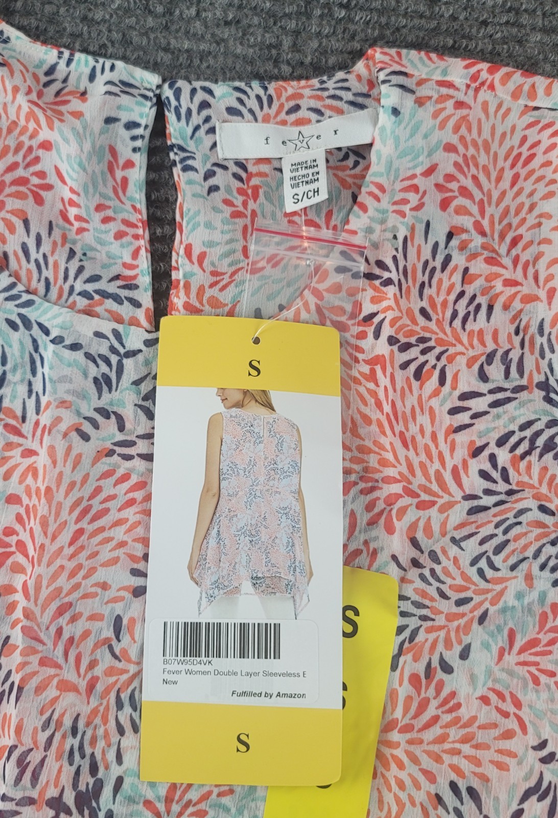 Fever White Orange Blue Petal Print Chiffon Sleeveless Layered Dress Size S