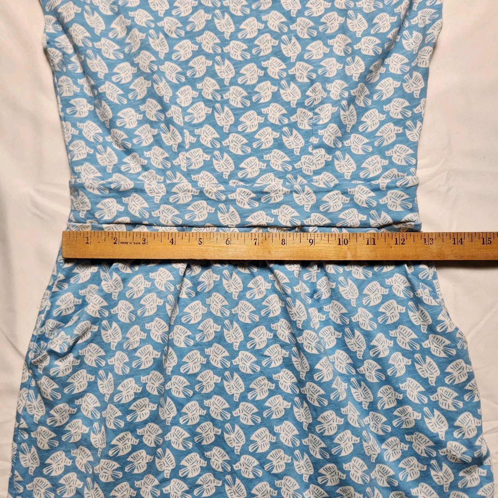 Boden Womens 2P Florrie Dove Bird Print Jersey Dress Stretch Pockets Blue White