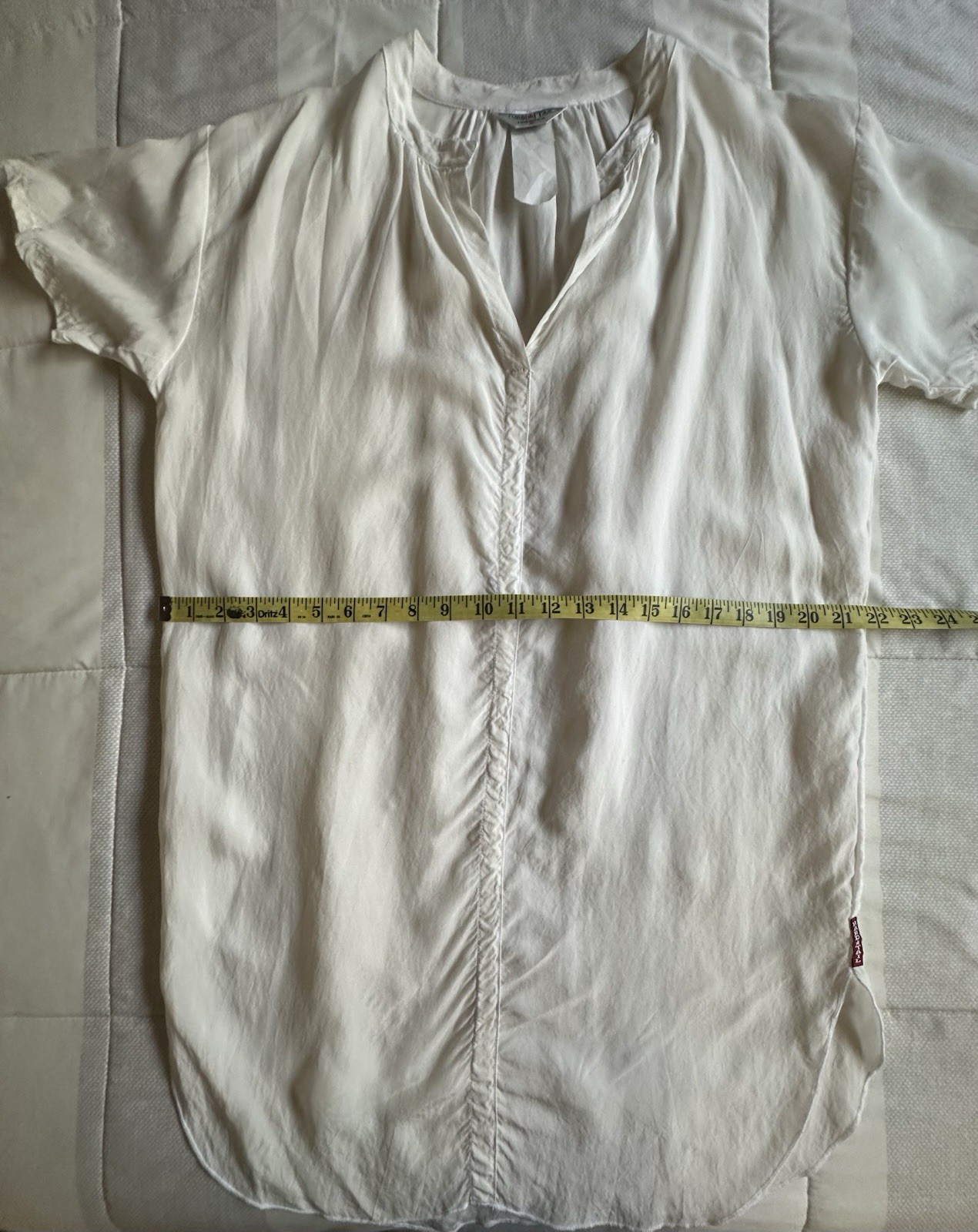 Hard Tail Short Sleeve Tunic Shirt Dress White Size Small