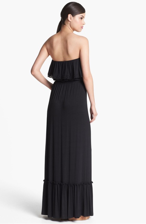 FELICITY & COCO RUFFELED STRAPLESS MAXI BLACK DRESS sz S