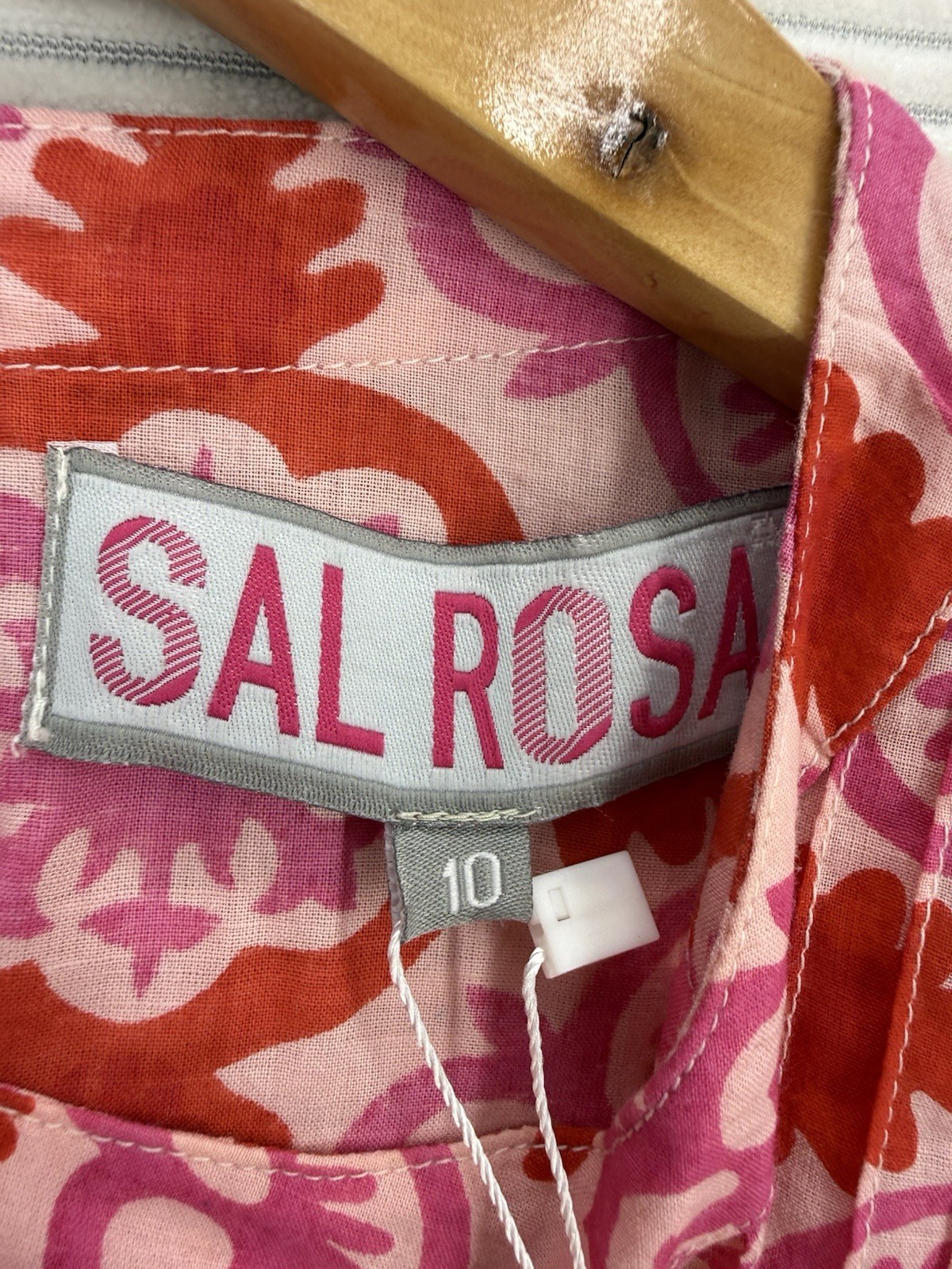 Sal Rosa Ruffle Flutter Sleeve Cotton Midi Vibrant Dress Pink Red Size 10