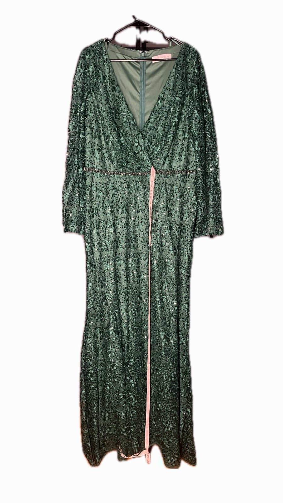 NWT Mac Duggal 68016 Emerald Green Beaded Illusion Sleeve Gown Dress Size 18