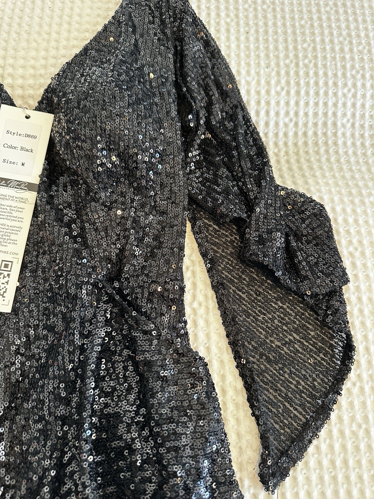 NEW Dalia Macphee All Over Sequin Asymmetrical Dress Black Cascade Size Medium