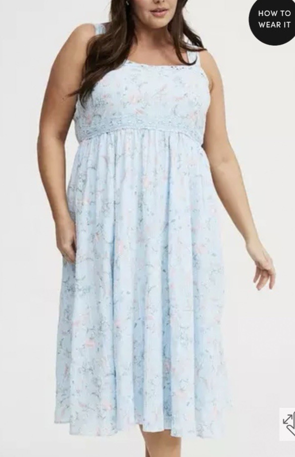 Torrid Tea Length Cotton Lace Trim Dress (light Blue) Size 1XL (14/16) NWT