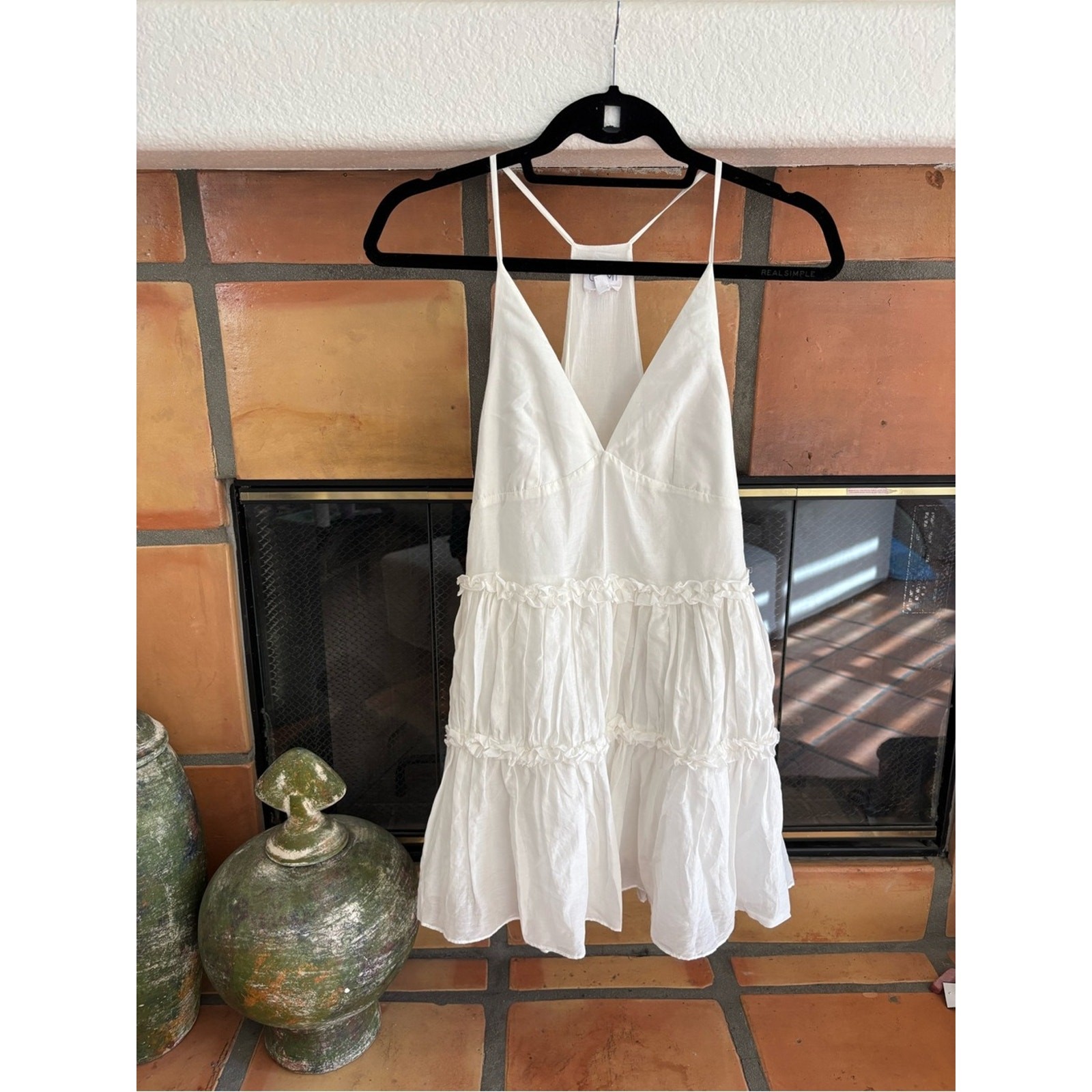 Cami NYC Silk/Cotton white Tiered Spaghetti Strap mini Sundress size XS
