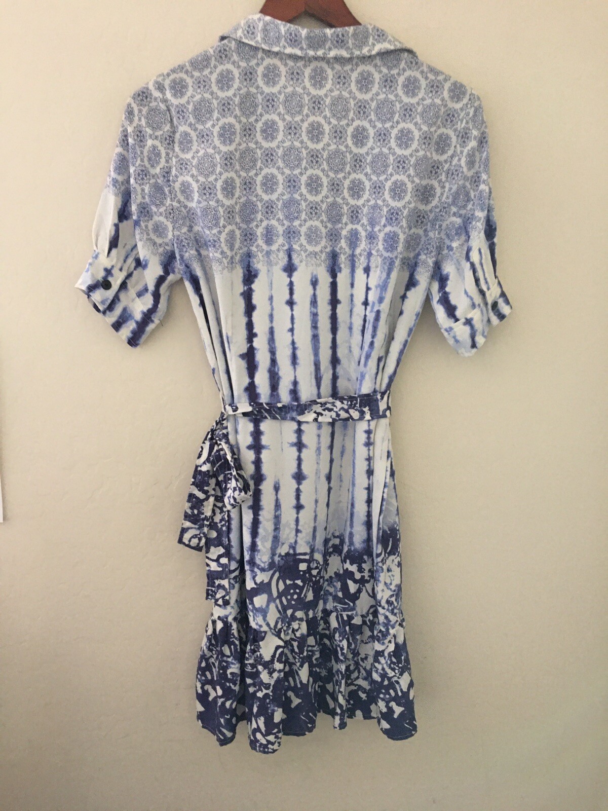 Peter Som for Design Nation Tie-Dye Medallion Shirt Dress Blue White Size 8