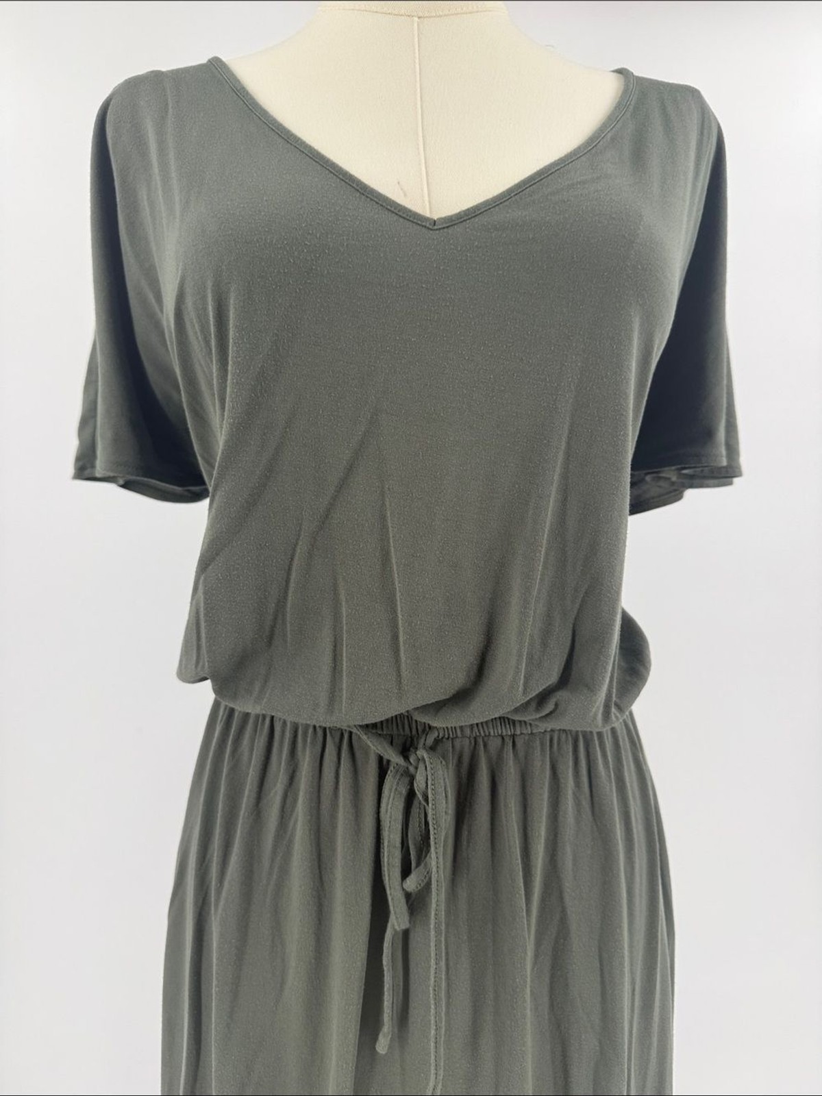 GAP Olive V-Neck Drawstring Midi Dress
