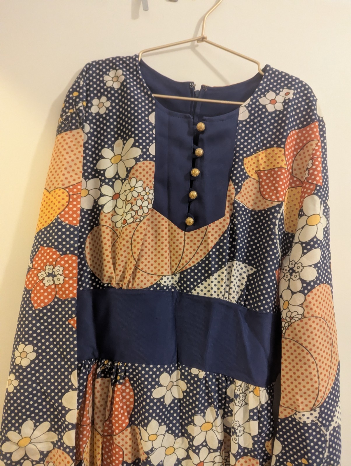 True Vintage 70s Patchwork Floral Mini Dress Triacetate Silky Boho Secretary