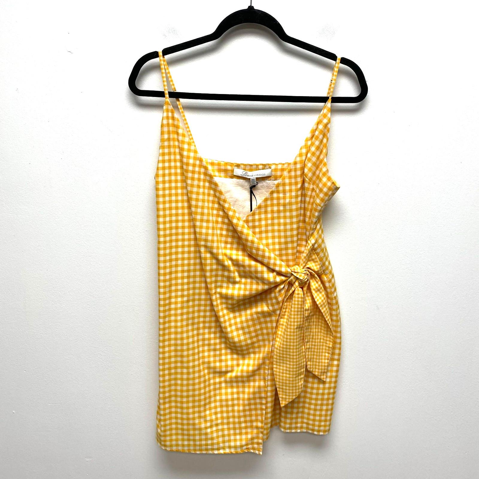 Lovers + Friends Womens Yellow Gingham Adjustable Strap Julian Mini Wrap Dress M