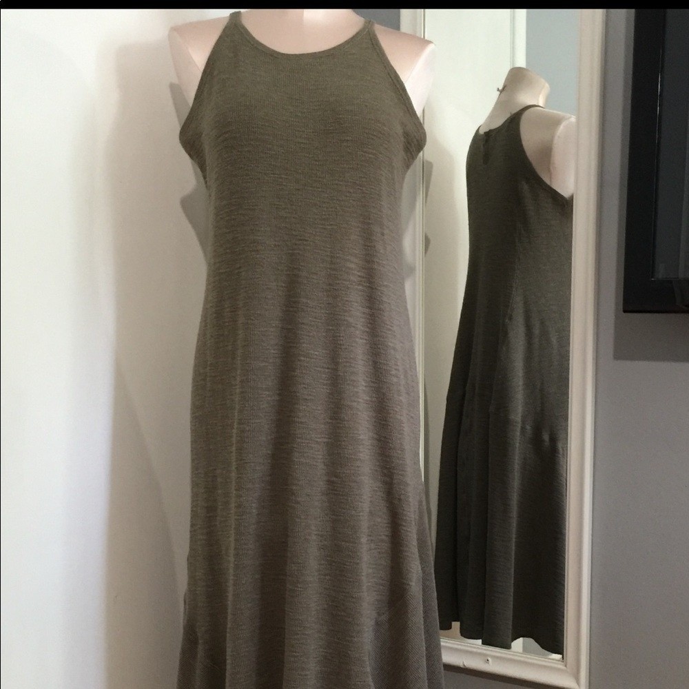 Soft Surroundings Maxi Dress Womens PS Olive Green Ribbed Cotton Halter 39132