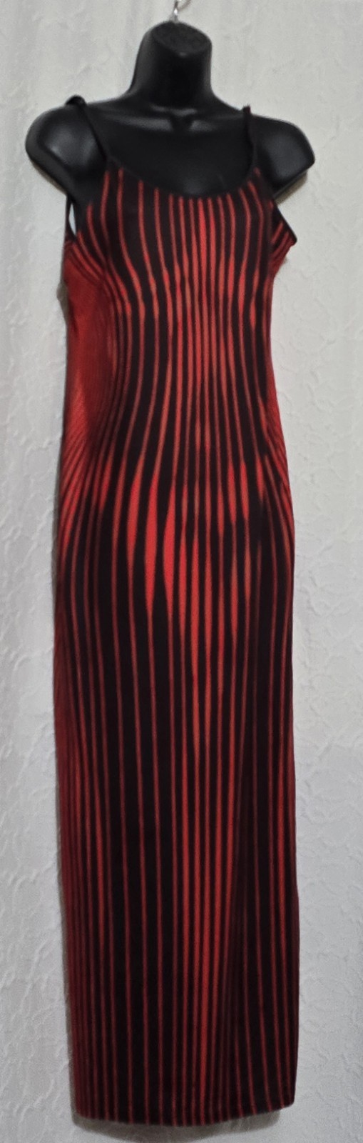 SHEIN Red & Brown Print Bodycon Spaghetti Strap Low Back Maxi Dress Sz M