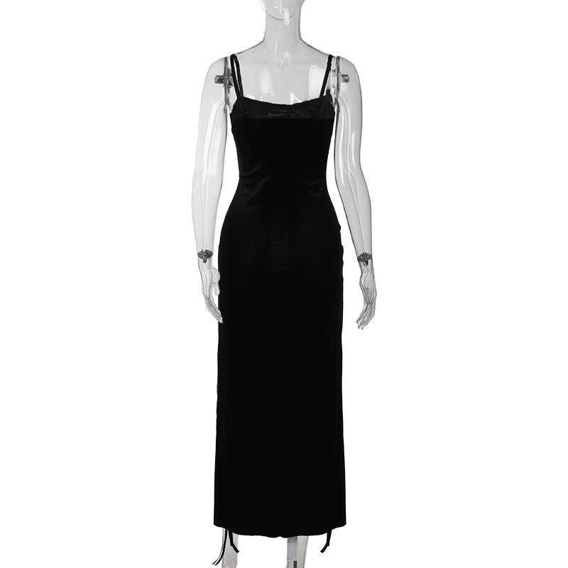 Goth Dark Punk Velvet Dress High Split Hem 90s Grunge Mall Gothic Sexy Strap Gow