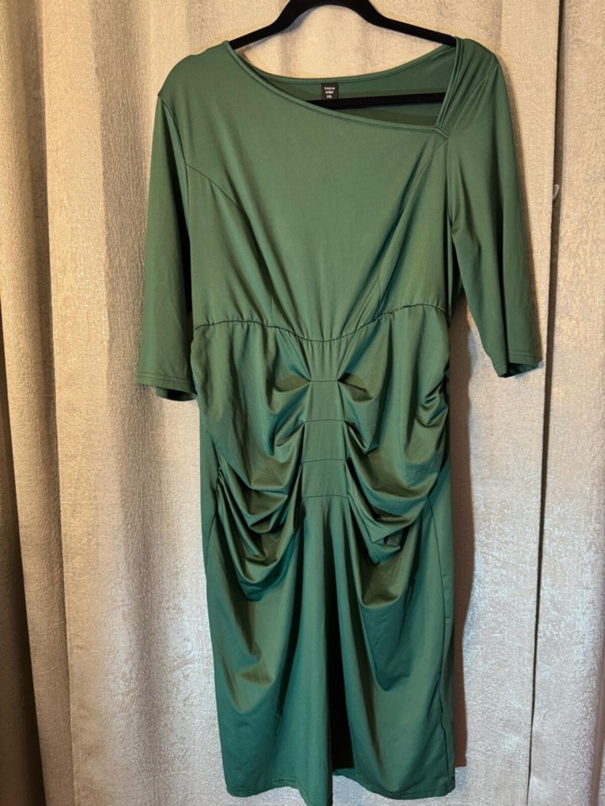 SHEIN Forest Green Ruched Midi Dress