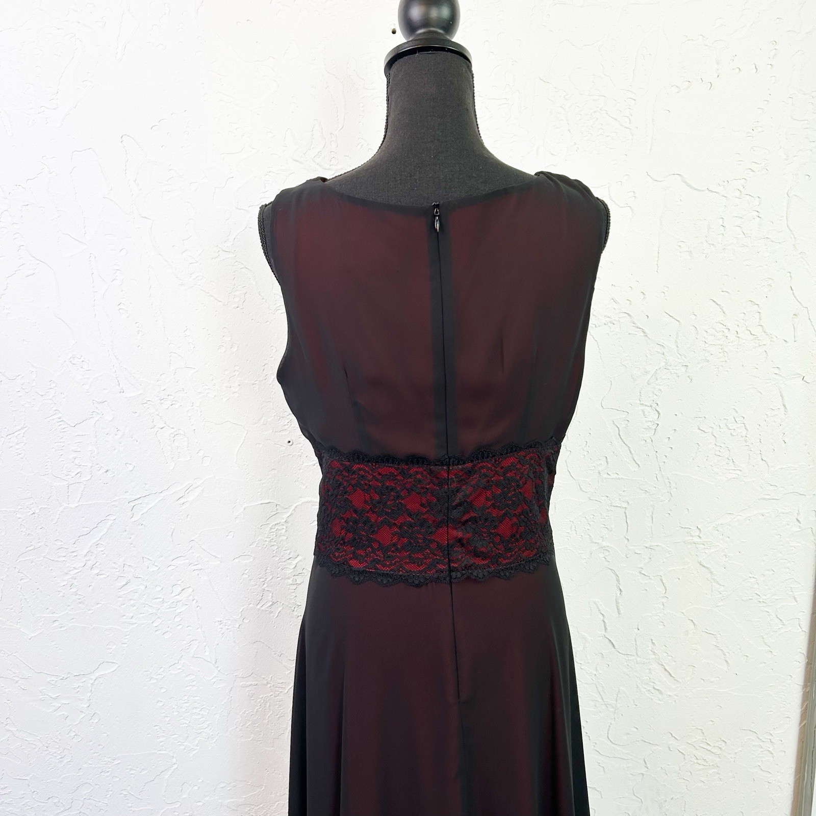 Vintage 90s Y2K Black Red Lining Mesh Lace Sheer Midi Dress Goth Whimygoth 12