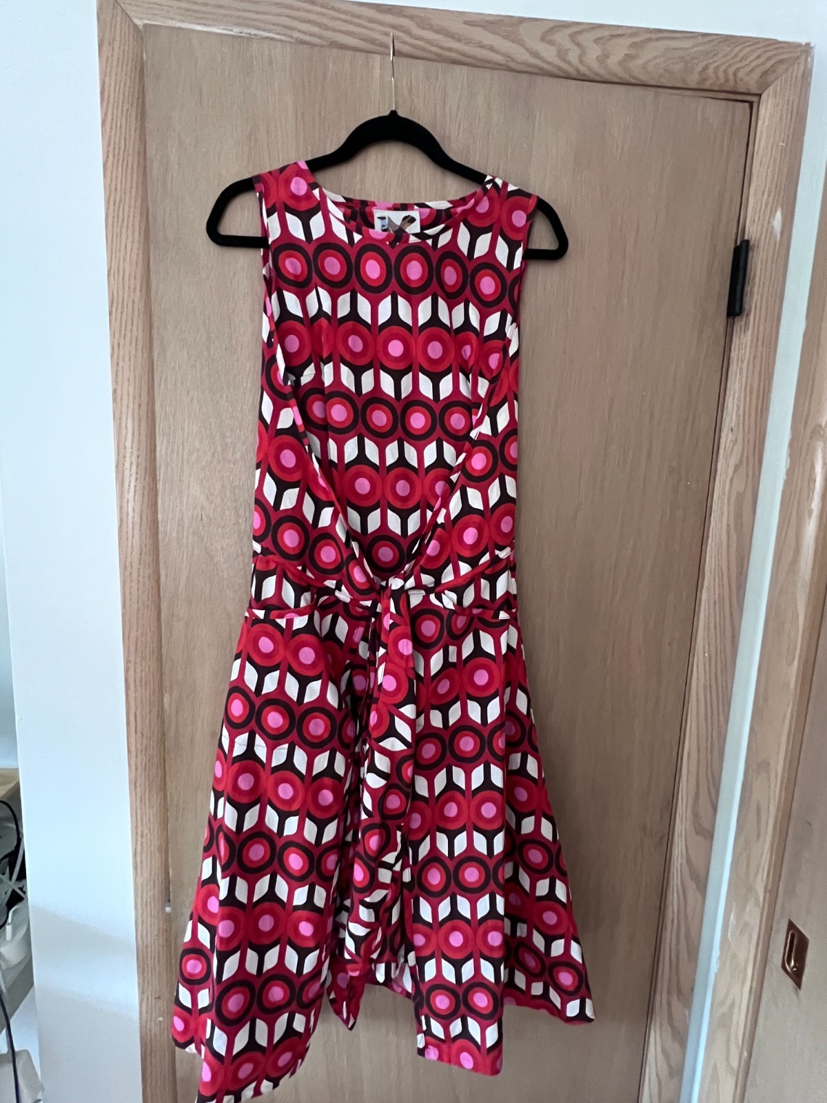 Lesley Evers Women’s Dress Medium Red Pink Geometric Mod Retro Tie Waist