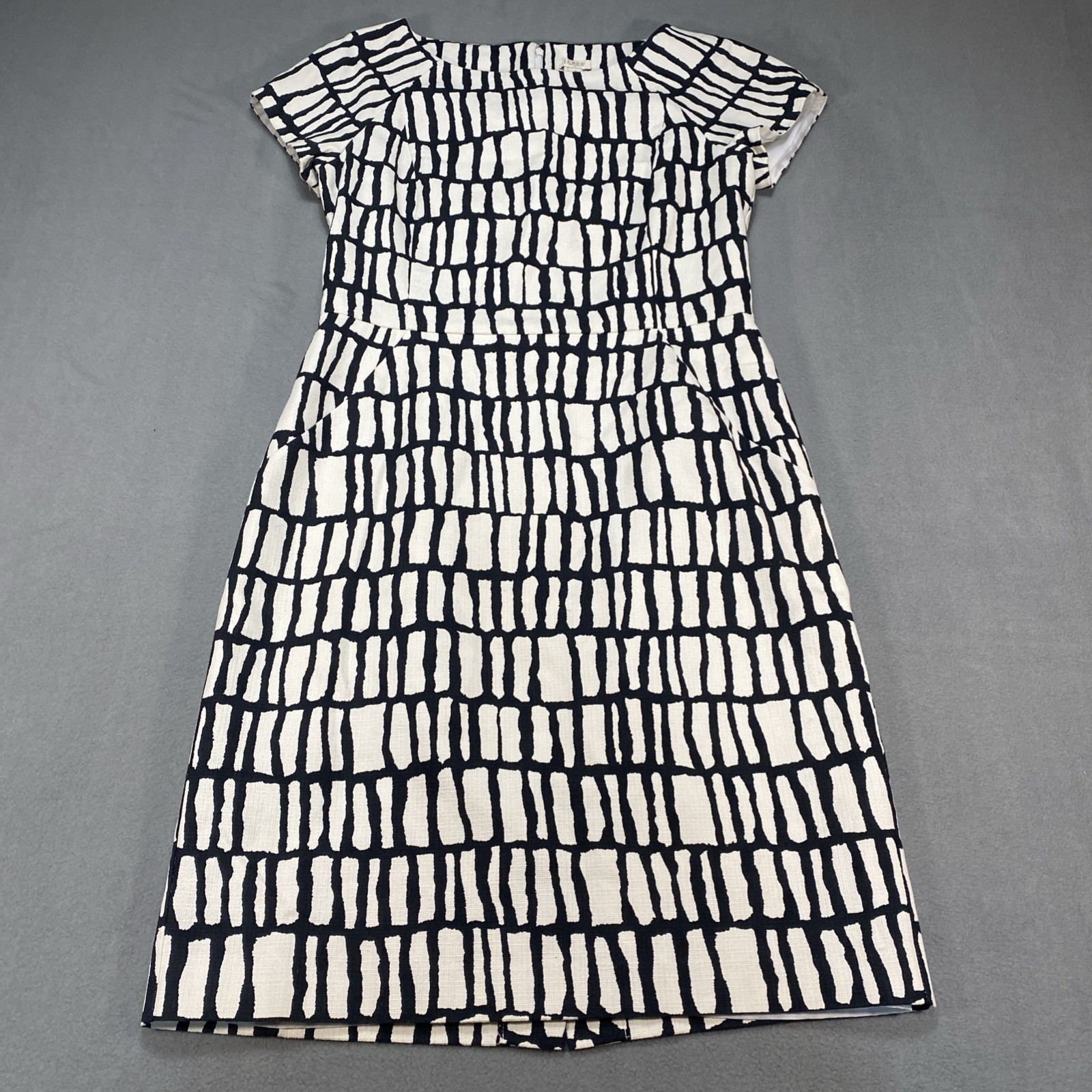 J Crew Basketweave Dress Boatneck Cream Black Geometric Pattern Raglan Sleeve 8