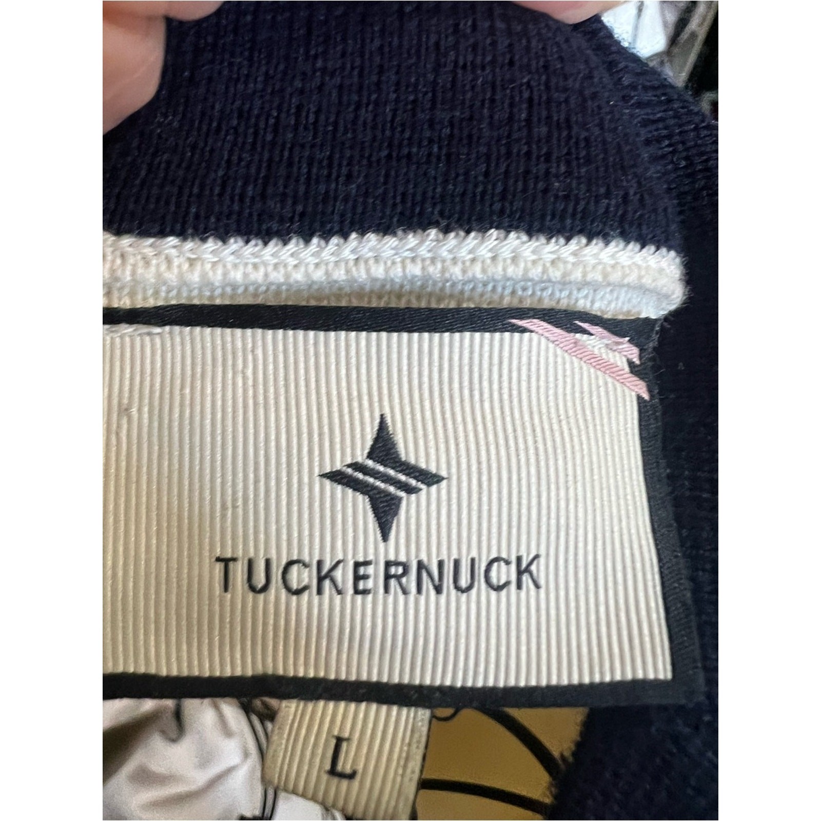 Tuckernuck Ivory Navy Contrast Knit Mini Shift Dress Wool Blend Size L