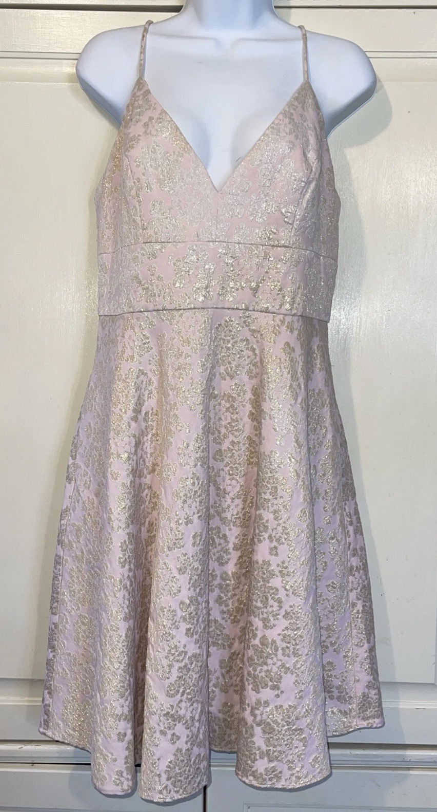 Badgley Mischka Dress Women 10 Pink Golden Hue Shimmer Flirty Fit & Flare