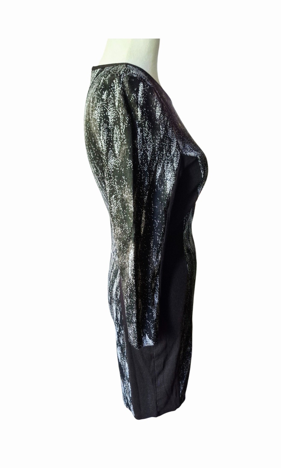 NWT Lanston Women’s S Black & Silver Jacquard Pattern Long Sleeve Dress L-784JA