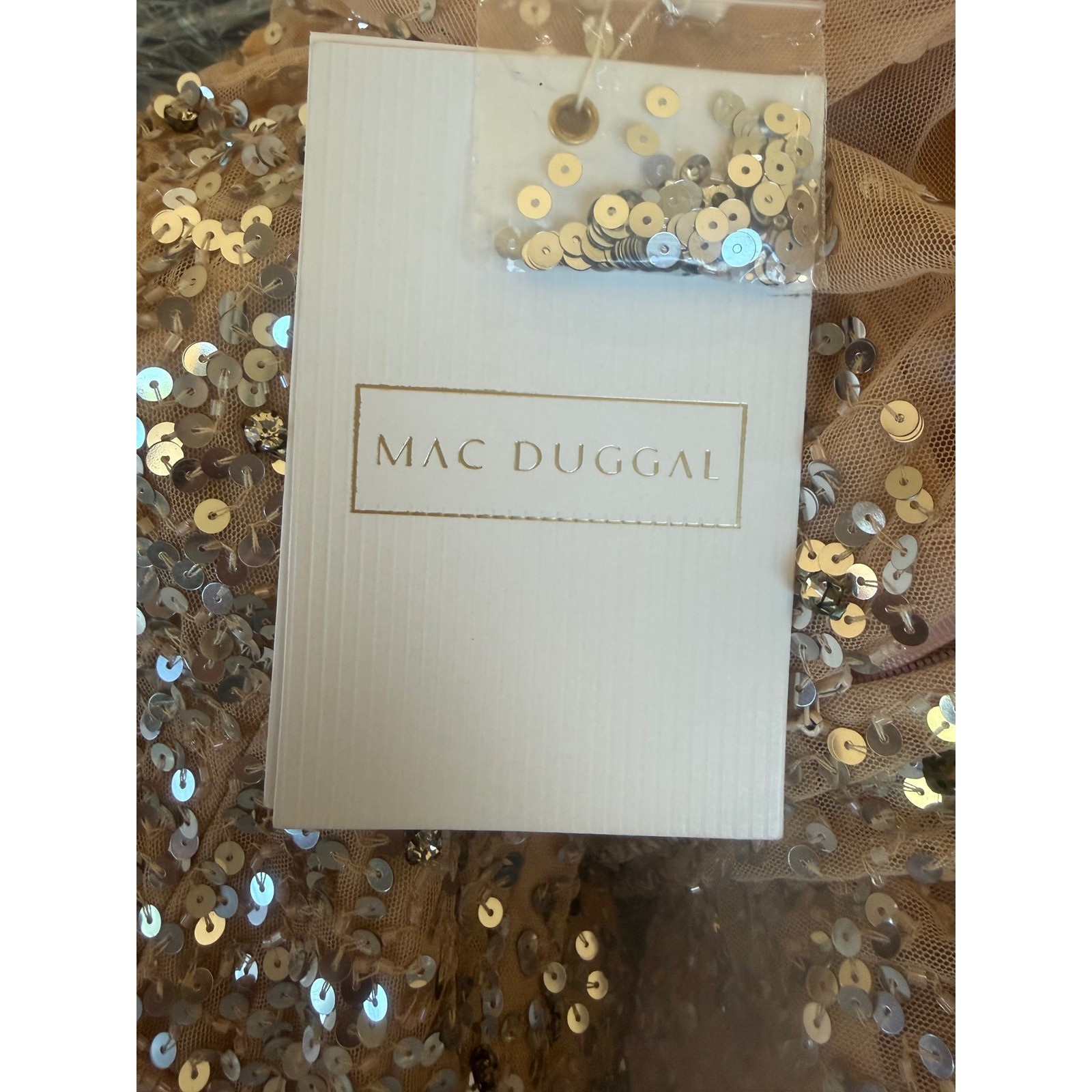 NWT Mac Duggal 93909 Nude Silver Sequin Illusion High Neck Gown Sz 6