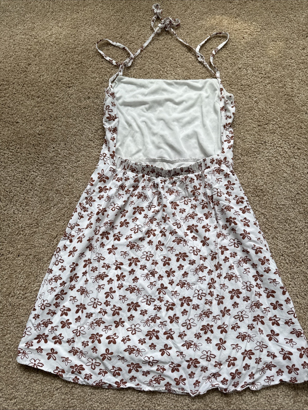 Kendall & Kylie White Brown Floral Print Spaghetti Strap Mini Dress Size XS