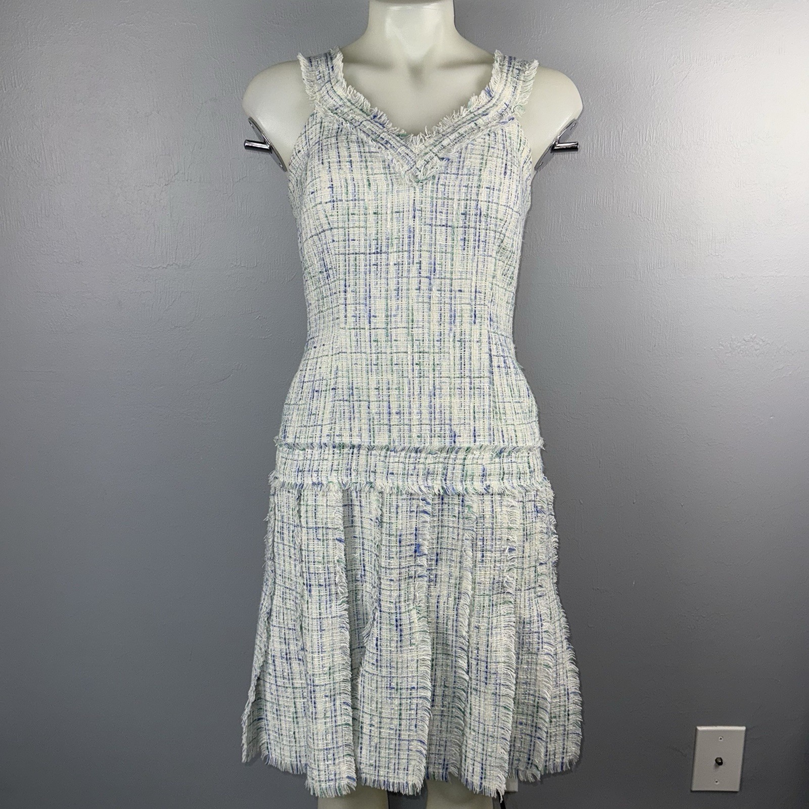 David Meister Tweed Dress Women’s 6 Multi Color Sleeveless Drop Waist Silk Lined