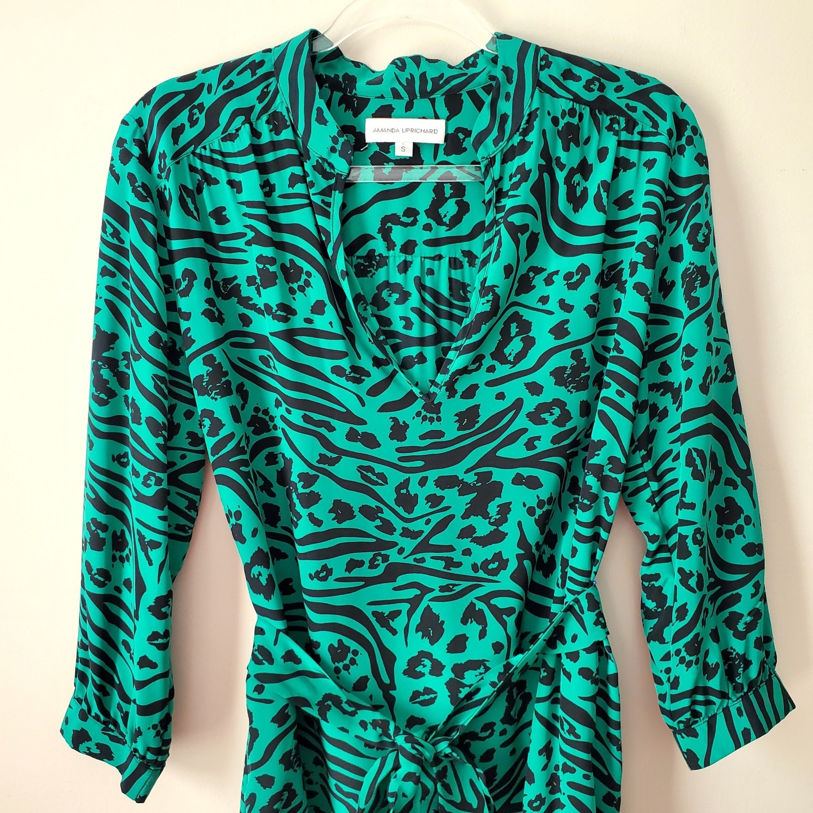Amanda Uprichard Kelly Green Black Silk Belted Dress S Modern Career Classic USA
