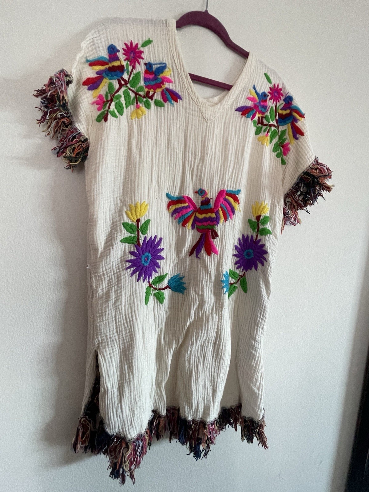 Handmade Boho Soft cotton Multicolor Floral Dress With Fringe Design