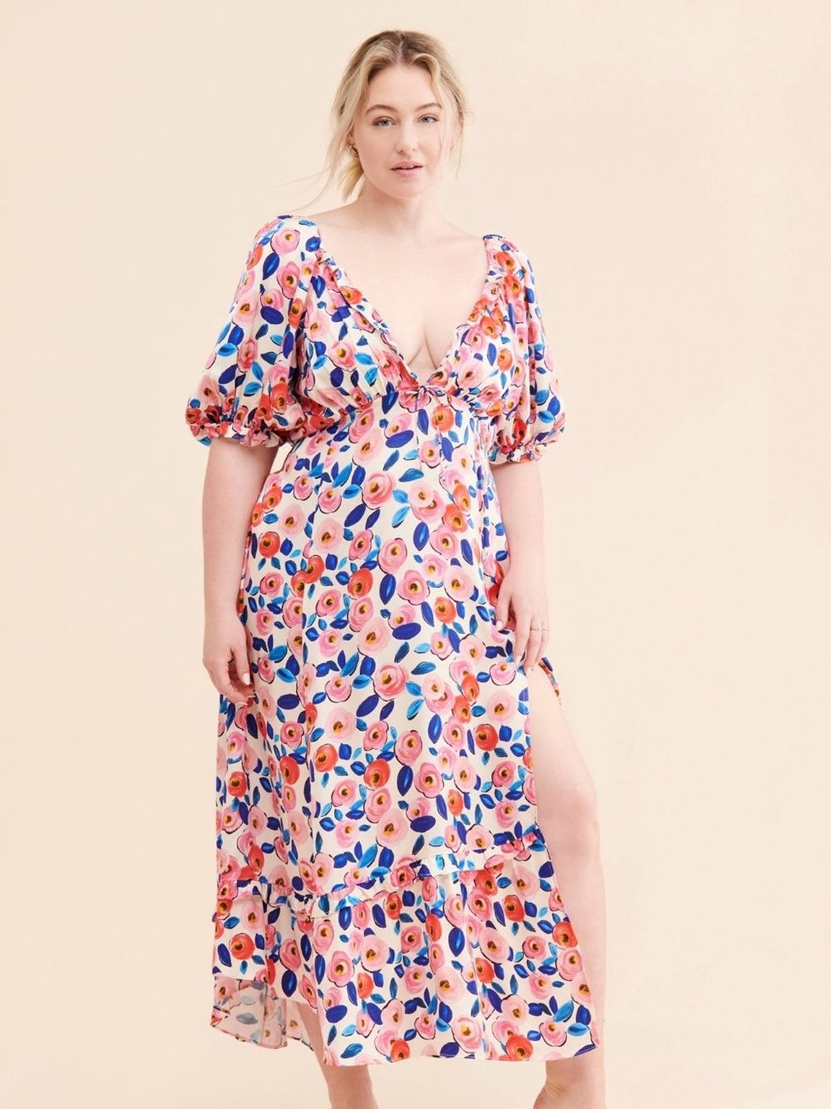 For Love & Lemons Floral Dress- Size 2X- Pink Blue & White- Plus Size Maxi Dress