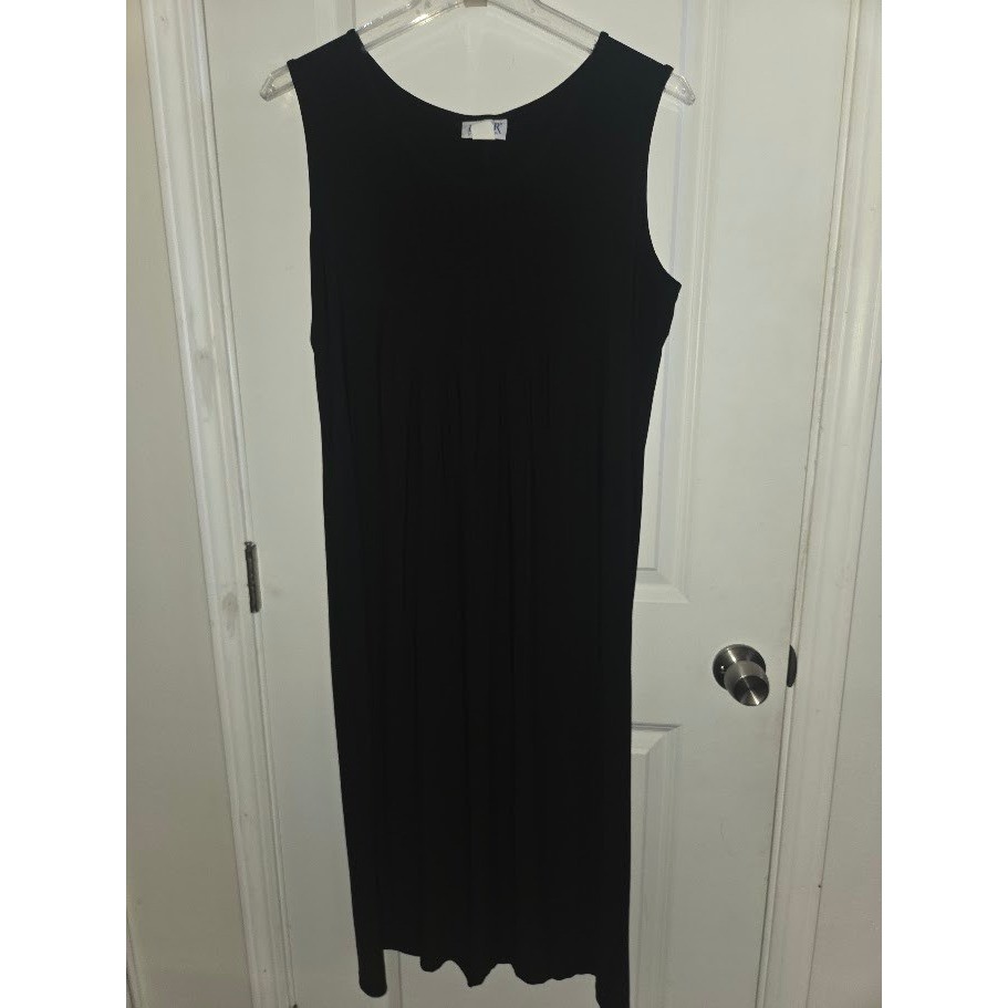 Blair Womens Black Sleeveless Pleated Neckline Knit Midi Dress Size Large LGE