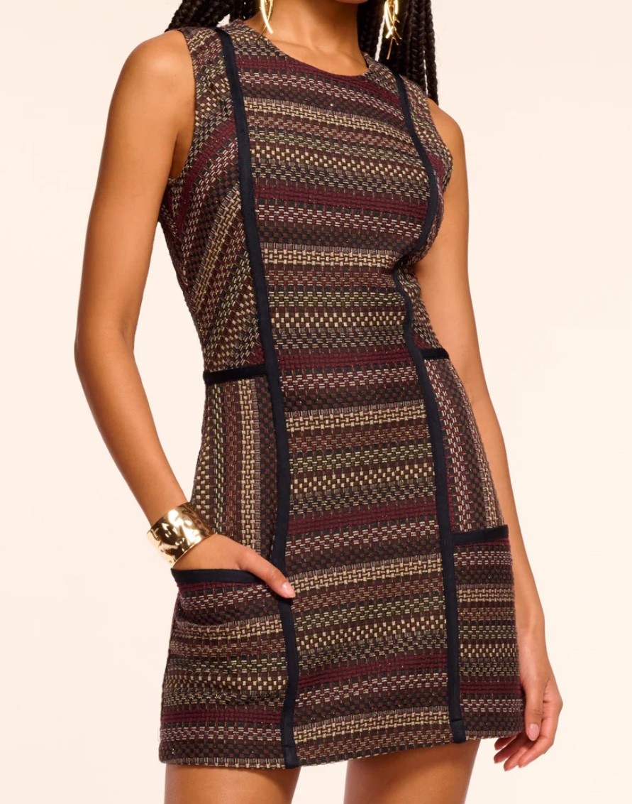 Ramy Brook Jeanette Tweed Sleeveless Mini Dress Navy Trim Textured Size 14 $395