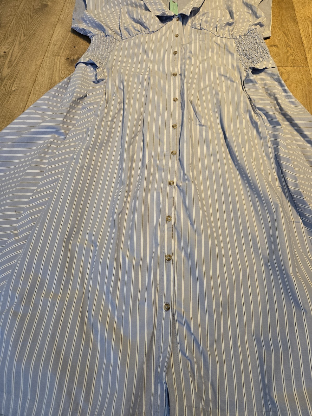 Anthropologie Tobie Button Front Pleated Shirt dress Size 2X Stripe Cottage Blue
