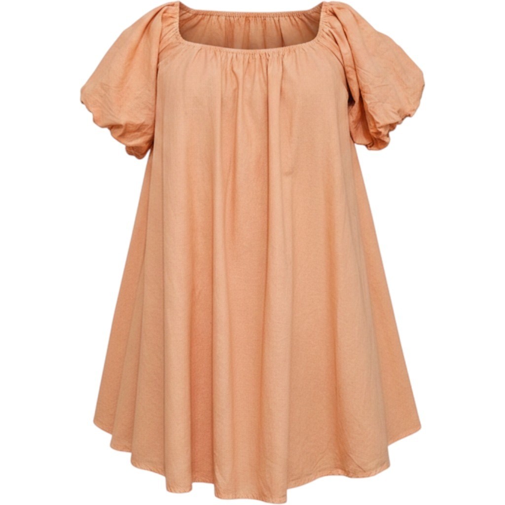 MABLE Peach Rayon Linen Puff Sleeve Babydoll Mini Dress MD4179 Womens Large