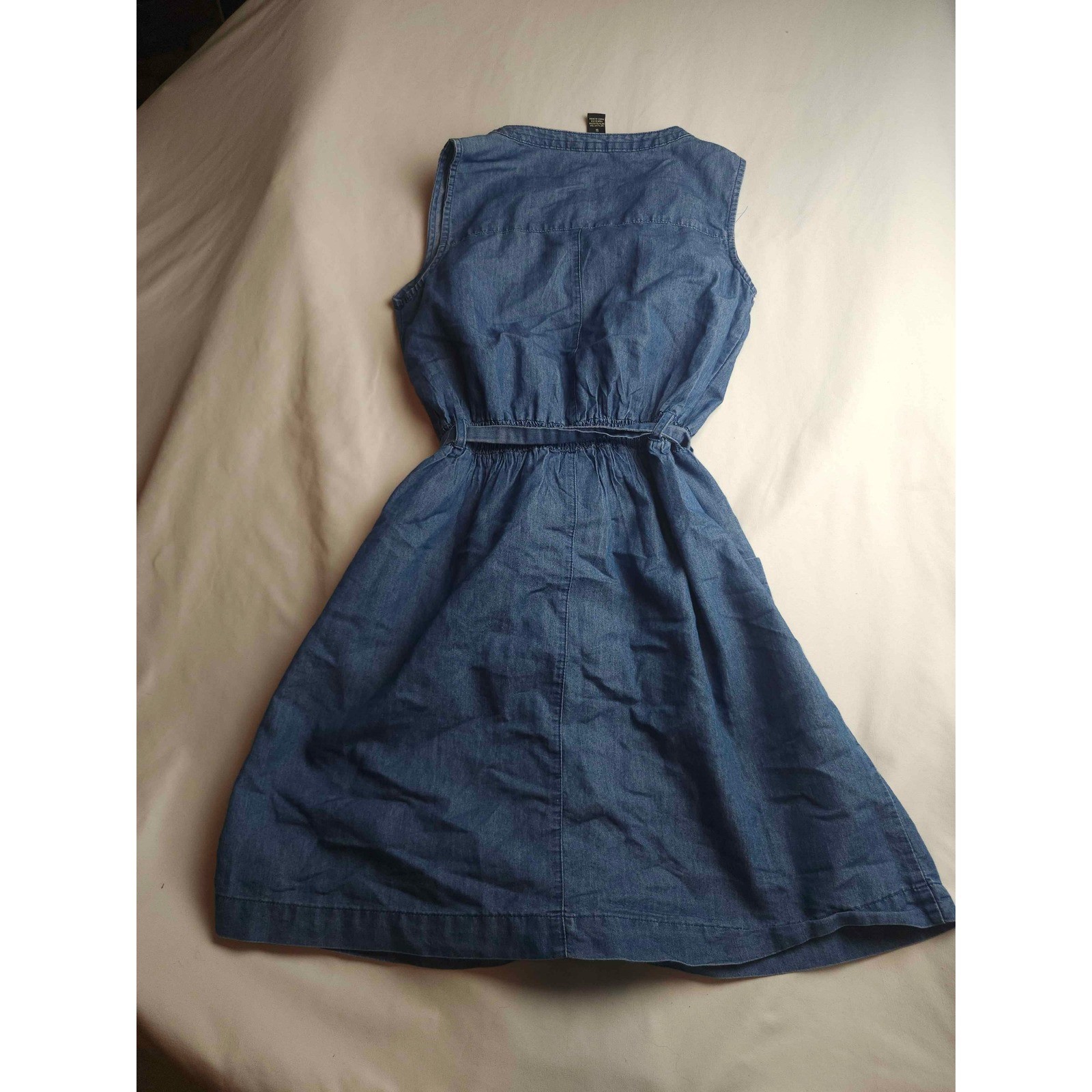 Millenium Blue Denim Sleeveless Button Front Belted Fit & Flare Dress Small