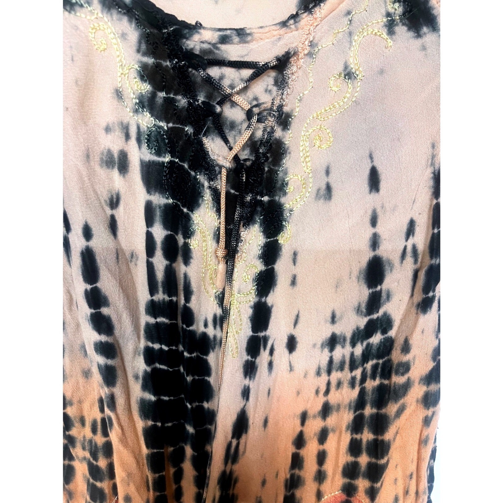 Boho Tie Dye Palm Tree Embroidered Maxi Dress Festival Beach Cover Up