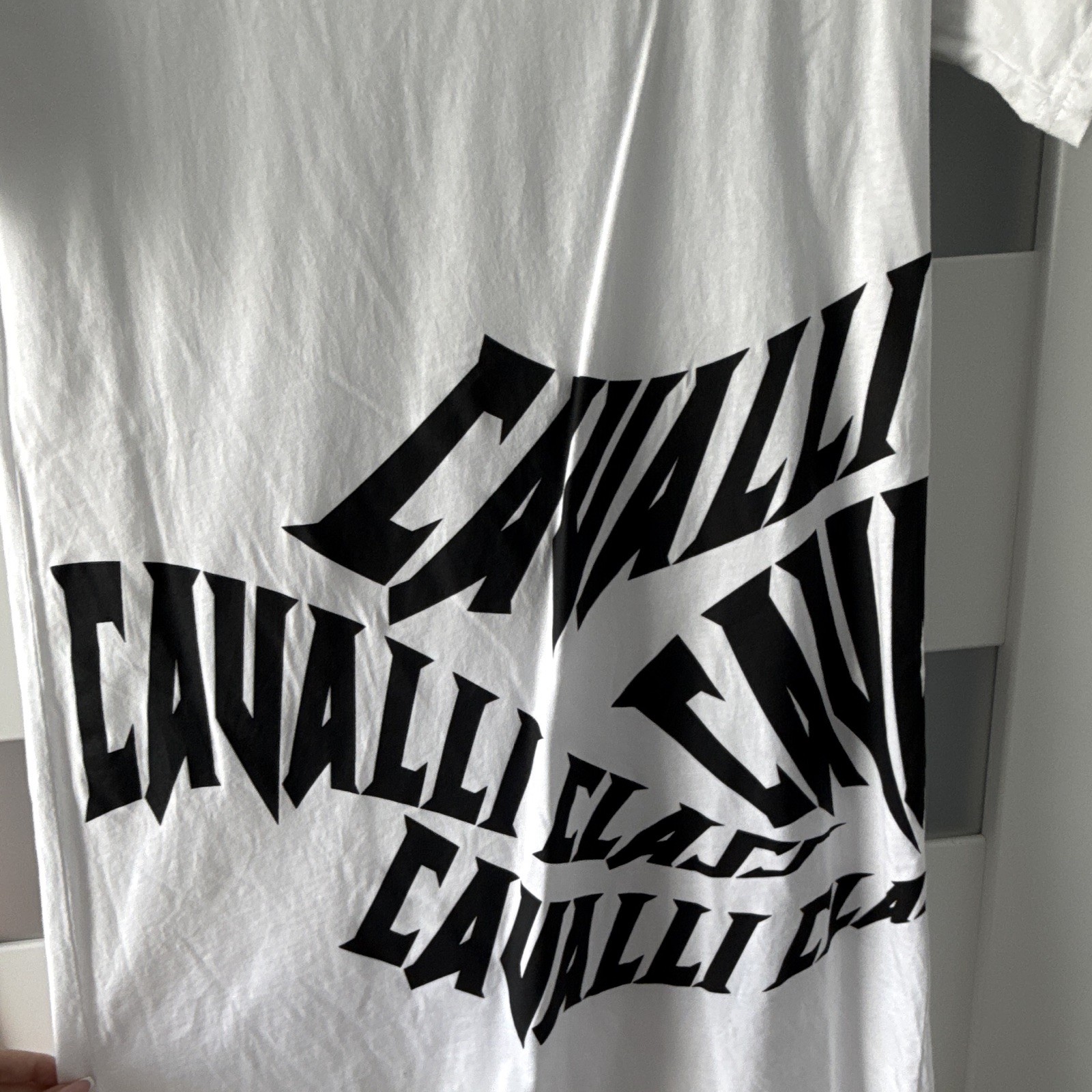 Cavalli Class woman’s White/Black Crew Neck Short Sleeve Graphic Logo dress