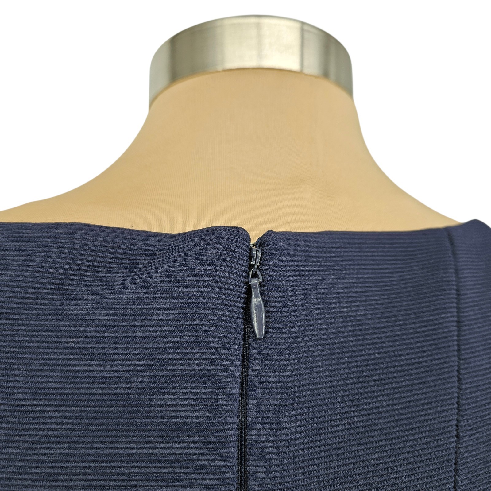 Antonio Melani Midi Sheath Dress Navy Blue Long Sleeve Rib Knit Zip Womens 4