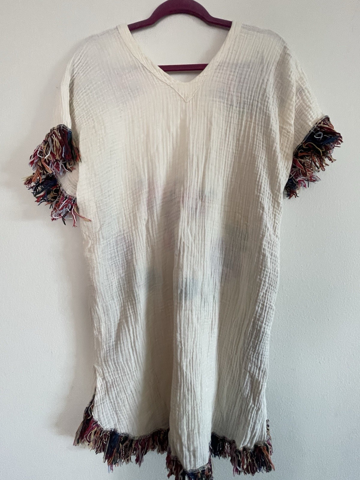 Handmade Boho Soft cotton Multicolor Floral Dress With Fringe Design