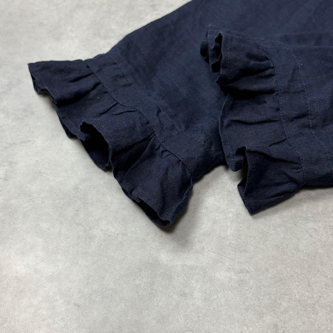 ICHI Antiquités 100% Linen Frill Collar Shirt Dress Japan