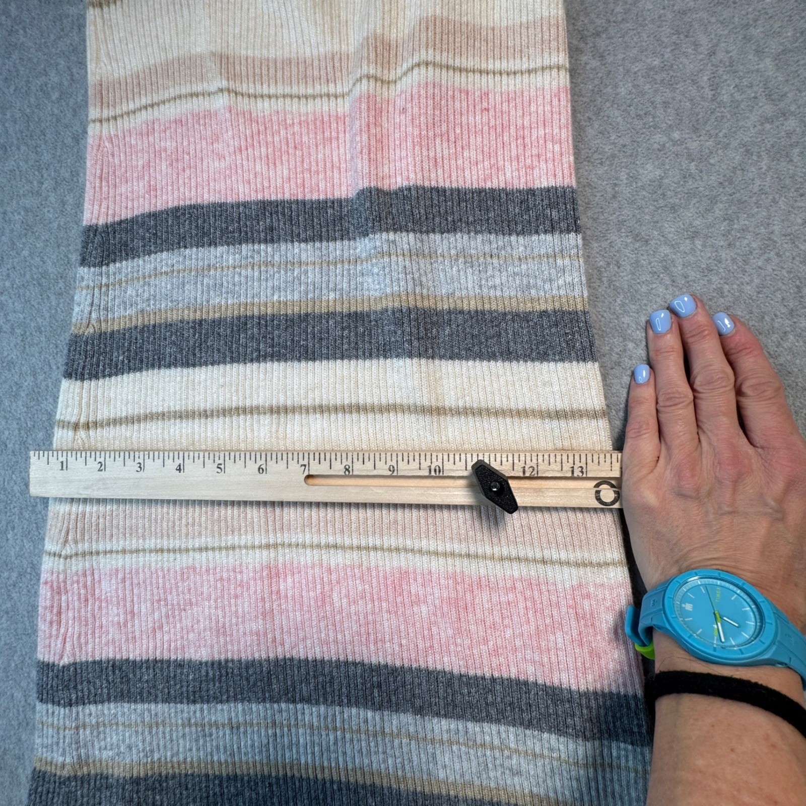 Z Supply Maxi Dress Ribbed Knit Striped V Neck XS Cream Pink Grey