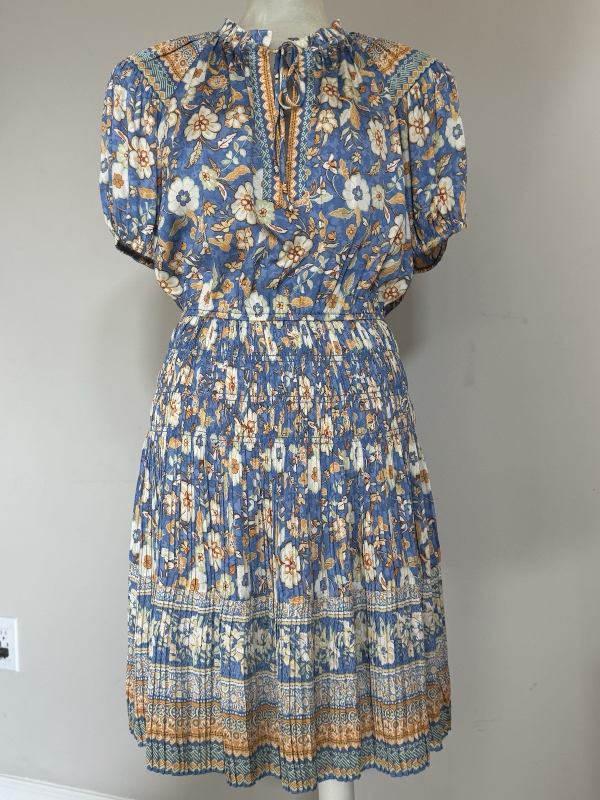 Current Air Womens Fit & Flare Dress Blue Floral Short Sleeve Size S