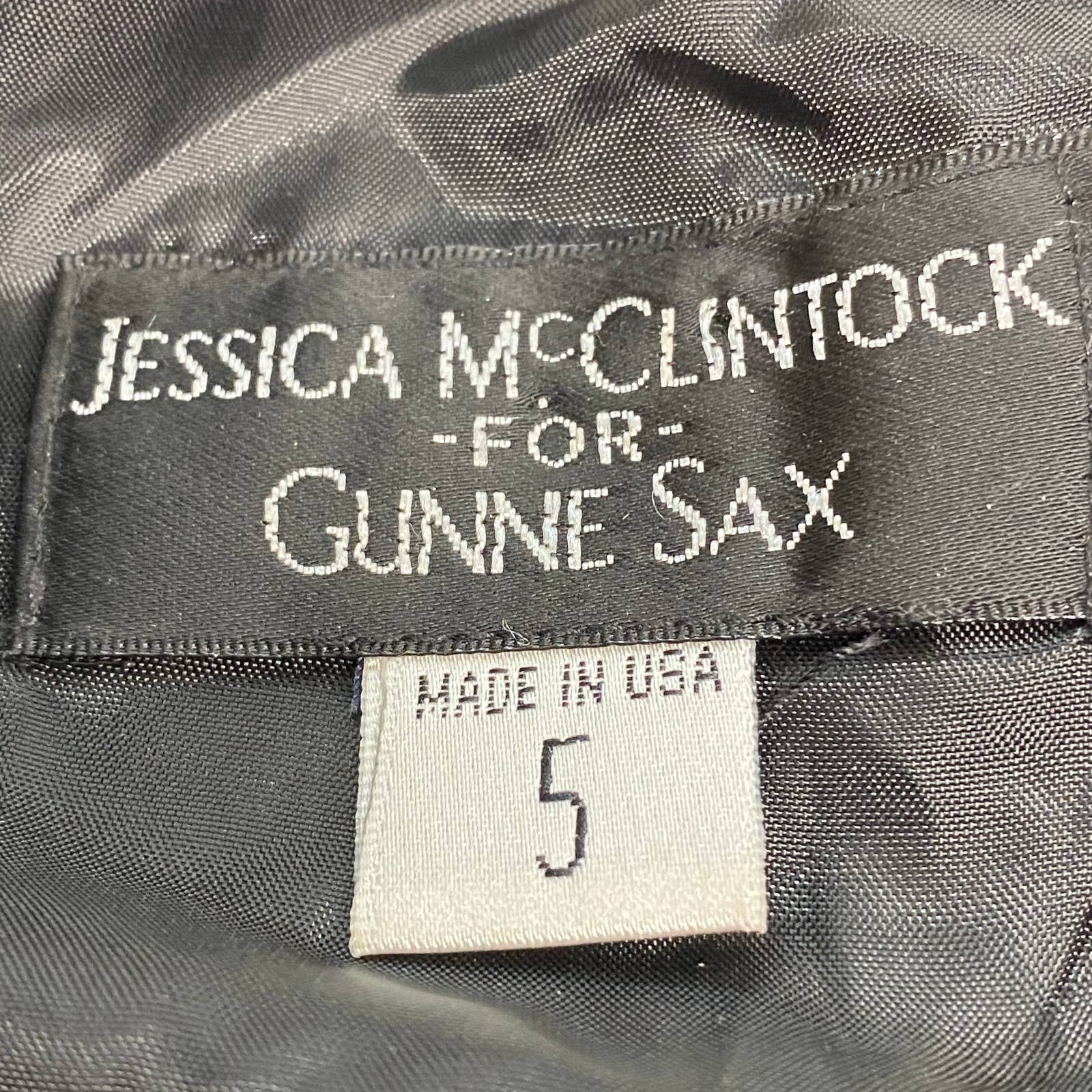 Vtg Jessica McClintock for Gunne Sax Black Pink Pleated Satin Cocktail Dress XS