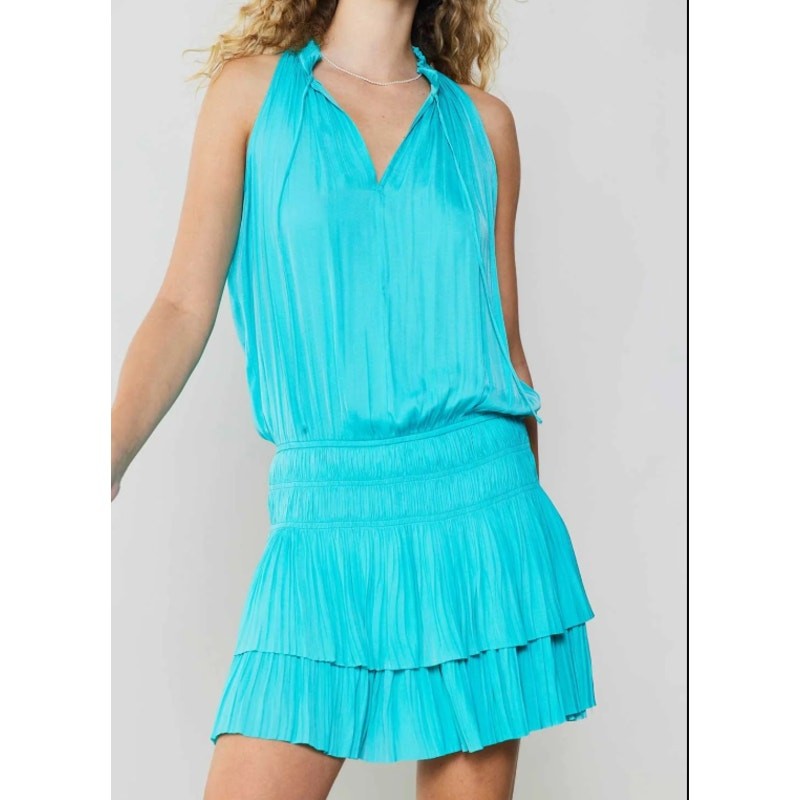 Current Air Cara Turquoise Pleated Halter Mini Dress Size XL