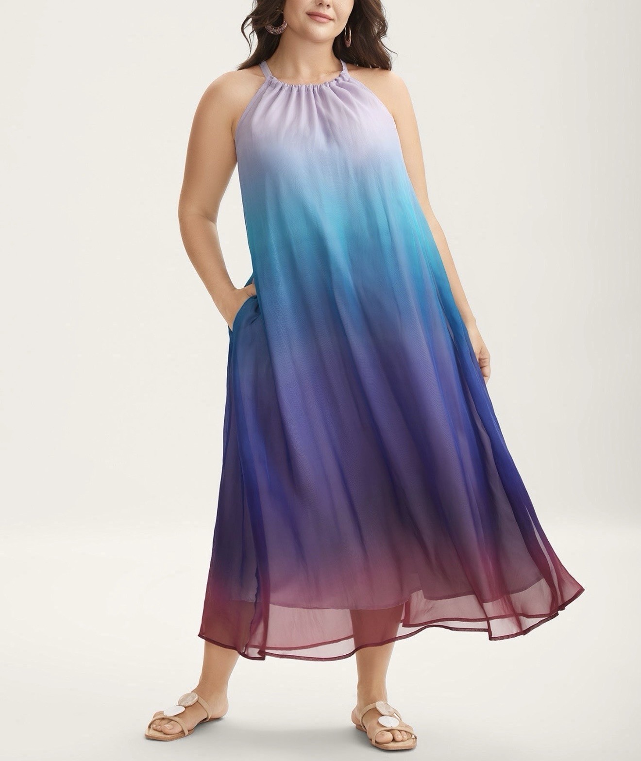 NWT 18-20/2X BloomChic Ombre Gradient Pockets Sheer Midi Dress