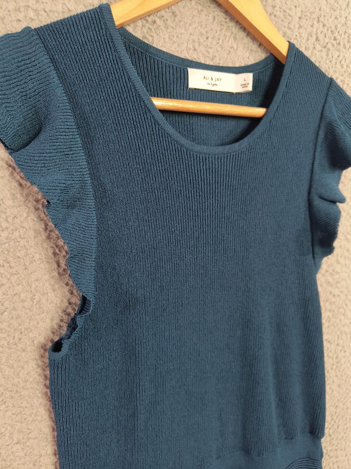 Ali & Jay Party Dress Mini Flutter Cap Sleeve Stretch Knit Large Blue Green NEW